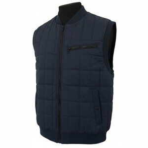 Six Lincoln New York Men's sz Large Navy Quilted Vest W/ Zipper & Snap Pockets
